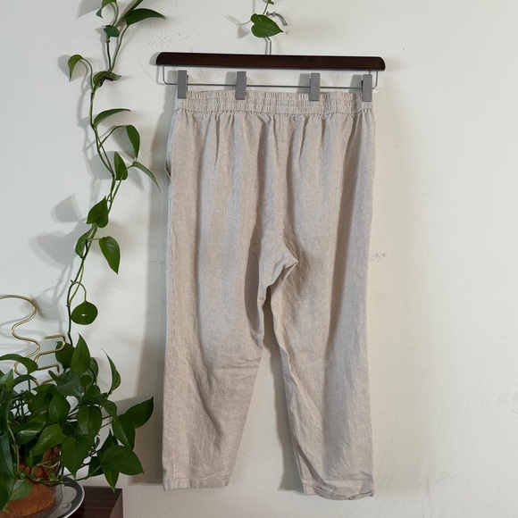 J.Crew Linen Blend Beige and Cream Pin Stripe Pull-on Drawstring Waist Pants - Picture 2 of 8